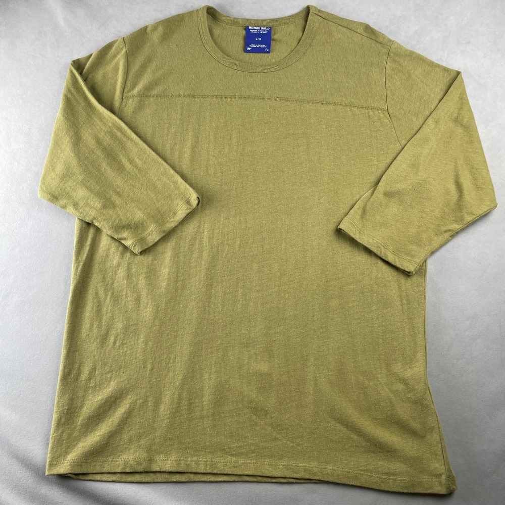 Without Walls Olive Green 3/4 Sleeve Football Shirt Organic Cotton Hemp Men L‎